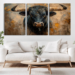 91615410-MGV-CV-36X24-Bull Wall Art – Rustic Western Longhorn Canvas Print, Powerful Abstract Animal Painting, Farmhouse Ranch Decor for Living Room,