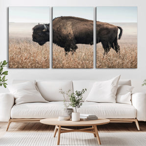 69909079-MGV-CV-36X24-Bison Wall Art – Majestic Buffalo Canvas Print in Prairie Grasslands, Rustic Western Animal Painting, Farmhouse Ranch Decor for