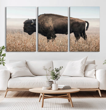 69909079-MGV-CV-36X24-Bison Wall Art – Majestic Buffalo Canvas Print in Prairie Grasslands, Rustic Western Animal Painting, Farmhouse Ranch Decor for