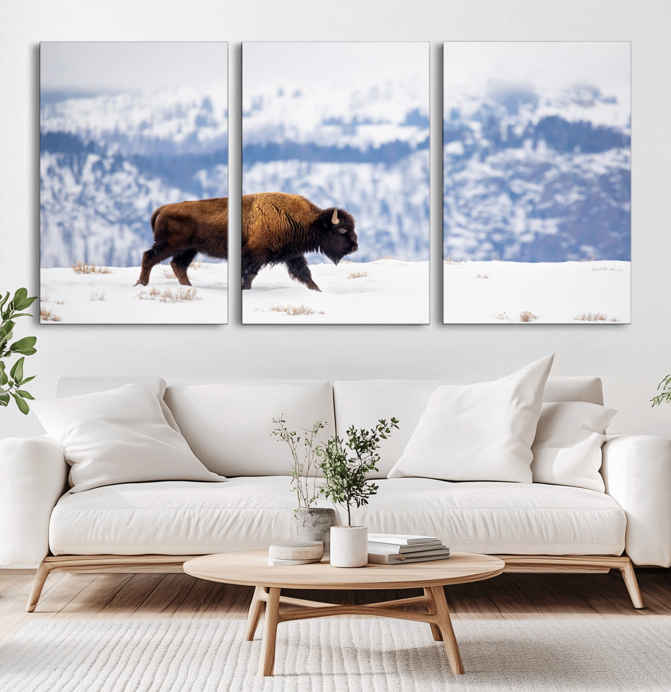 21623194-MGV-CV-36X24-Snow Bison Wall Art – Majestic Buffalo Wildlife Canvas Print, Winter Nature Décor for Rustic Living Room, Farmhouse, Cabin, Lodge
