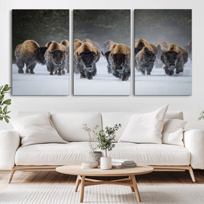 30332489-MGV-CV-36X24-Winter Bison Herd Wall Art – Powerful Buffalo Canvas Print, Rustic Wildlife Photography Decor for Farmhouse, Cabin, Lodge, Living
