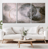 20066876-MGV-CV-36X24-Neutral Abstract Circle Wall Art – Modern Gray Beige Gold Canvas Print, Minimalist Geometric Painting for Bedroom, Living Room,