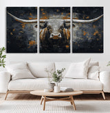93195031-MGV-CV-36X24-Dark Longhorn Bull Wall Art – Western Steer Canvas Print, Moody Rustic Animal Painting for Man Cave, Ranch House, Office or Modern
