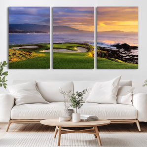 39644075-MGV-CV-36X24-Golf Course Wall Art – Coastal Sunset Canvas Print, Scenic Oceanfront Fairway Landscape Decor for Office, Man Cave, or Living Room