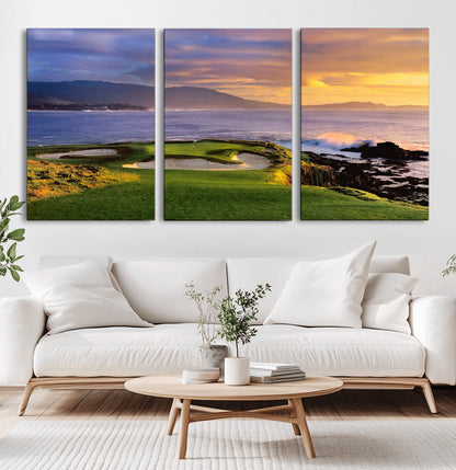 39644075-MGV-CV-36X24-Golf Course Wall Art – Coastal Sunset Canvas Print, Scenic Oceanfront Fairway Landscape Decor for Office, Man Cave, or Living Room
