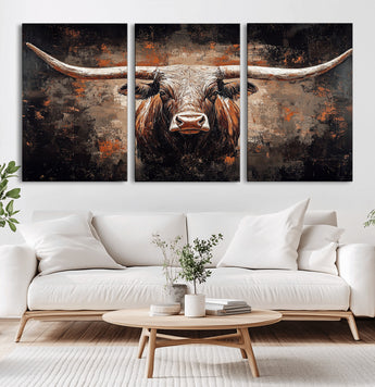24779067-MGV-CV-36X24-Longhorn Bull Wall Art – Western Rustic Canvas Print, Bold Cowboy Cattle Painting for Ranch House, Farmhouse, Office, or Living