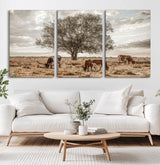 87590224-MGV-CV-36X24-Longhorn Cattle Wall Art – Rustic Western Landscape Canvas Print, Texas Farmhouse Prairie Scene for Living Room, Office, or Ranch