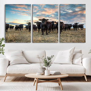 13867292-MGV-CV-36X24-Black Cattle Wall Art – Rustic Ranch Herd Canvas Print, Western Farmhouse Country Landscape Decor for Living Room, Office, or