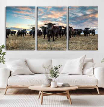 13867292-MGV-CV-36X24-Black Cattle Wall Art – Rustic Ranch Herd Canvas Print, Western Farmhouse Country Landscape Decor for Living Room, Office, or