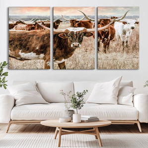 47758300-MGV-CV-36X24-Texas Longhorn Cattle Wall Art – Rustic Western Herd Canvas Print, Cowboy Ranch Farmhouse Decor for Living Room, Office, or