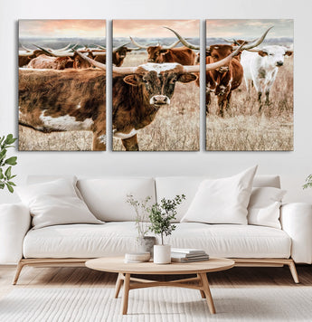 47758300-MGV-CV-36X24-Texas Longhorn Cattle Wall Art – Rustic Western Herd Canvas Print, Cowboy Ranch Farmhouse Decor for Living Room, Office, or