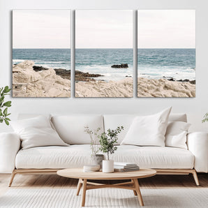 25481980-MGV-CV-36X24-Ocean Coastal Wall Art – Rocky Shoreline and Waves Canvas Print, Serene Beach Landscape Decor for Living Room, Bedroom, or Office