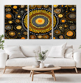 45478523-MGV-CV-36X24-Abstract Circle Wall Art – Bold Black and Gold Dot Painting Canvas Print, Modern Geometric Mandala Style Decor for Living Room or