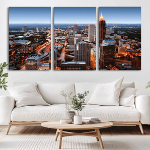 25096967-MGV-CV-36X24-Atlanta Skyline Wall Art – Vibrant Cityscape Canvas Print, Modern Night Lights Urban Decor for Office, Living Room, or Apartment