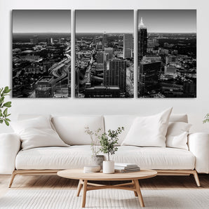46578567-MGV-CV-36X24-Atlanta Skyline Wall Art – Black and White Cityscape Canvas Print, Modern Urban Night Decor for Office, Living Room, or Apartment