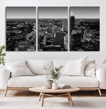 46578567-MGV-CV-36X24-Atlanta Skyline Wall Art – Black and White Cityscape Canvas Print, Modern Urban Night Decor for Office, Living Room, or Apartment