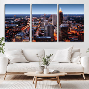 81886632-MGV-CV-36X24-Atlanta Skyline Wall Art – Vibrant City Lights Canvas Print, Modern Urban Cityscape Decor for Living Room, Office, or Apartment