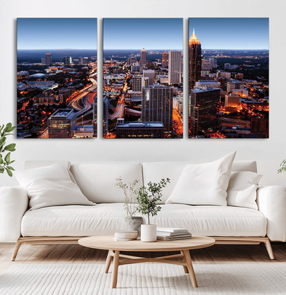81886632-MGV-CV-36X24-Atlanta Skyline Wall Art – Vibrant City Lights Canvas Print, Modern Urban Cityscape Decor for Living Room, Office, or Apartment