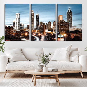 23859158-MGV-CV-36X24-Atlanta Skyline Wall Art – Modern Cityscape Canvas Print with Night Lights and Traffic Trails, Urban Decor for Office, Apartment,
