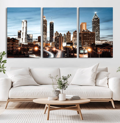 23859158-MGV-CV-36X24-Atlanta Skyline Wall Art – Modern Cityscape Canvas Print with Night Lights and Traffic Trails, Urban Decor for Office, Apartment,