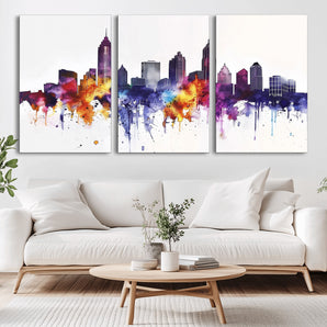 34479880-MGV-CV-36X24-Atlanta Skyline Wall Art – Colorful Watercolor Cityscape Canvas Print, Modern Abstract Urban Decor for Apartment, Living Room, or