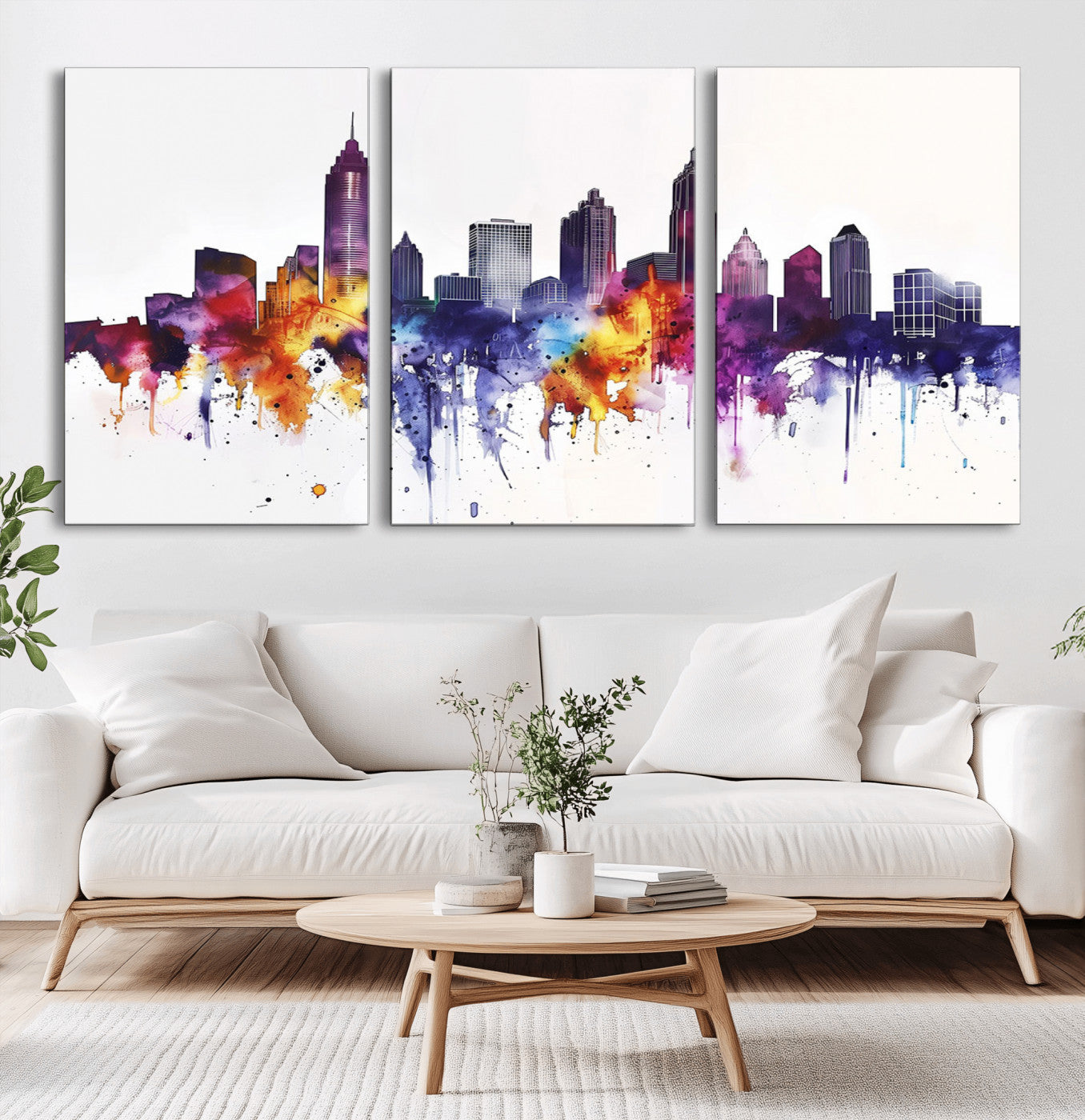 34479880-MGV-CV-36X24-Atlanta Skyline Wall Art – Colorful Watercolor Cityscape Canvas Print, Modern Abstract Urban Decor for Apartment, Living Room, or