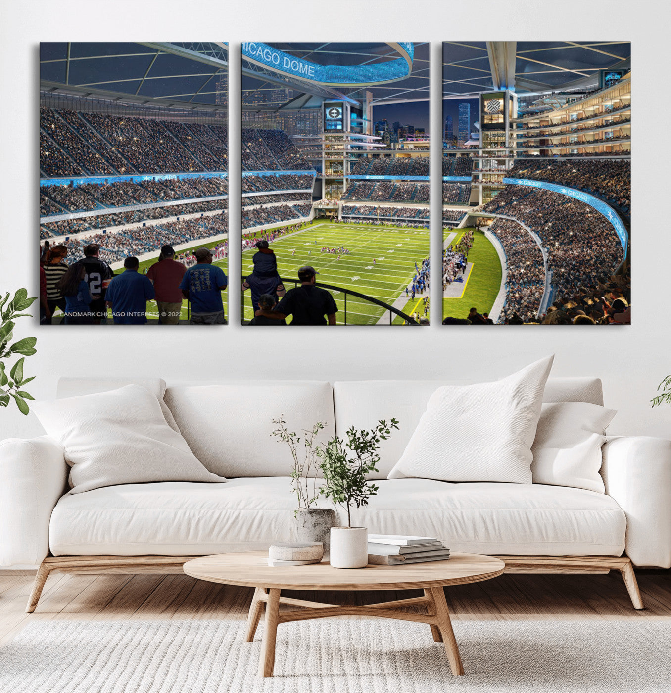 41816511-MGV-CV-36X24-Chicago Dome Stadium Wall Art – Futuristic Football Arena Canvas Print, Modern Sports Fan Decor for Man Cave, Office, Bar, or