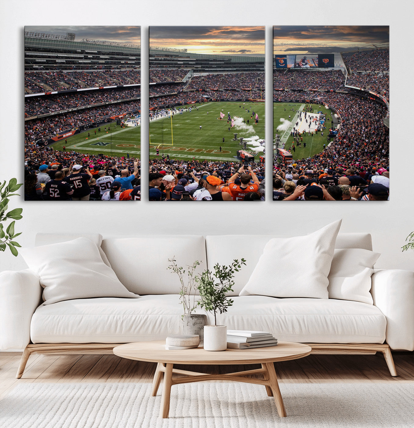 87578930-MGV-CV-36X24-Soldier Field Wall Art – Chicago Bears Football Stadium Sunset Canvas Print, Game Day Sports Decor for Man Cave, Bar, Office, or
