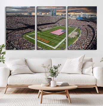 98106777-MGV-CV-36X24-Soldier Field Wall Art – Chicago Bears Stadium Canvas Print with American Flag, Game Day Football Decor for Man Cave, Bar, or