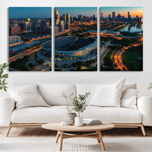 36690345-MGV-CV-36X24-Soldier Field Wall Art – Chicago Bears Stadium Aerial Night Canvas Print, City Skyline Football Decor for Living Room, Office, or