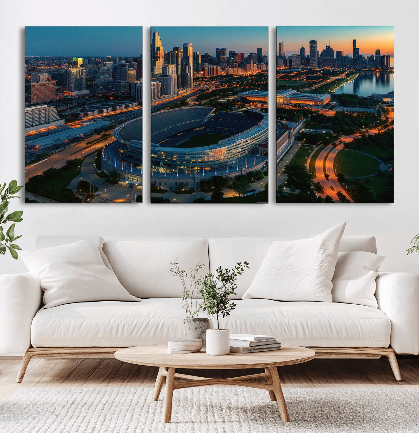 36690345-MGV-CV-36X24-Soldier Field Wall Art – Chicago Bears Stadium Aerial Night Canvas Print, City Skyline Football Decor for Living Room, Office, or