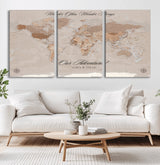 95243244-MGV-CV-36X24-Wander Often Wonder Always World Map Wall Art – Neutral Beige Adventure Canvas Print, Rustic Boho Travel Decor for Bedroom, Living
