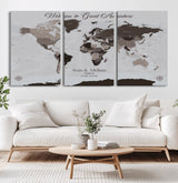 43749658-MGV-CV-36X24-Welcome to Great Adventure World Map Wall Art – Charcoal Gray Canvas Print, Rustic Travel Decor for Living Room, Study, Office or