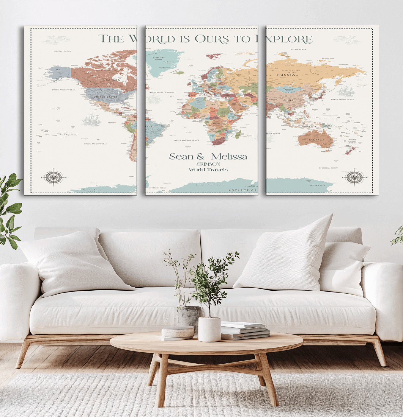 90968866-MGV-CV-36X24-The World is Ours to Explore Map Wall Art – Pastel Colorful Canvas Print, Inspiring Travel Decor for Nursery, Kids Room,