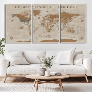 49967160-MGV-CV-36X24-Vintage Sepia World Map Wall Art – Classic Adventure Canvas Print, Rustic Explorer Travel Artwork, Old World Style Wanderlust