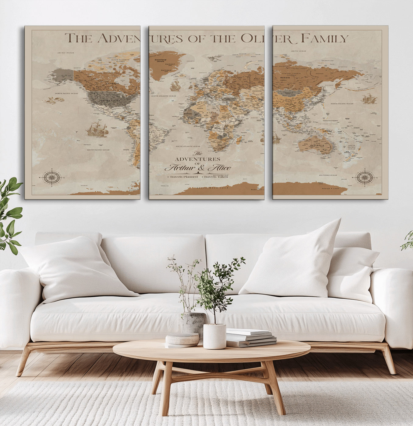 49967160-MGV-CV-36X24-Vintage Sepia World Map Wall Art – Classic Adventure Canvas Print, Rustic Explorer Travel Artwork, Old World Style Wanderlust