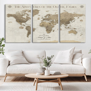 69115613-MGV-CV-36X24-Neutral Vintage World Map Wall Art – Elegant Parchment Style Adventure Canvas Print, Classic Travel Decor, Timeless Explorer