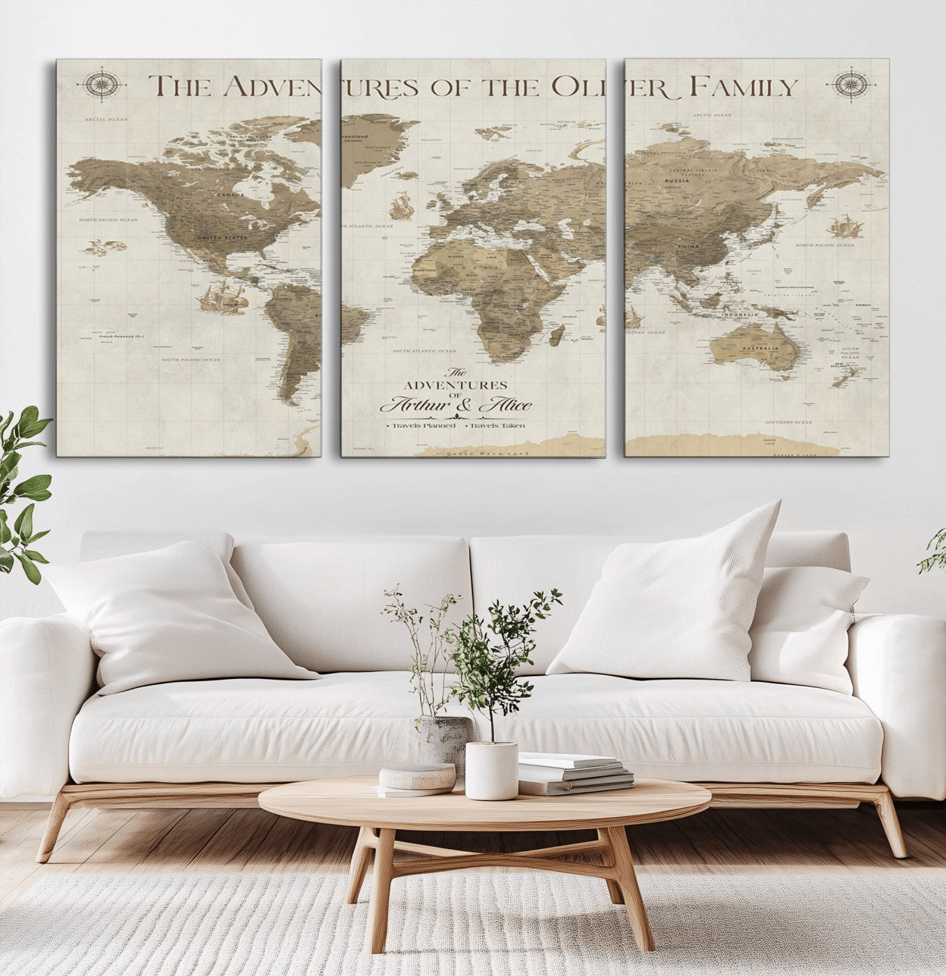 69115613-MGV-CV-36X24-Neutral Vintage World Map Wall Art – Elegant Parchment Style Adventure Canvas Print, Classic Travel Decor, Timeless Explorer