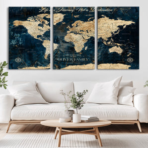 36970886-MGV-CV-36X24-Life is a Journey Not a Destination World Map Rustic Navy Beige Vintage Travel Wall Art Adventure Quote Canvas Print for Home