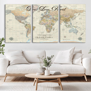 19479008-MGV-CV-36X24-Live Love Travel Wall Art – Detailed World Map Canvas Print, Adventure Decor for Living Room, Office or Bedroom, Travel Gift for