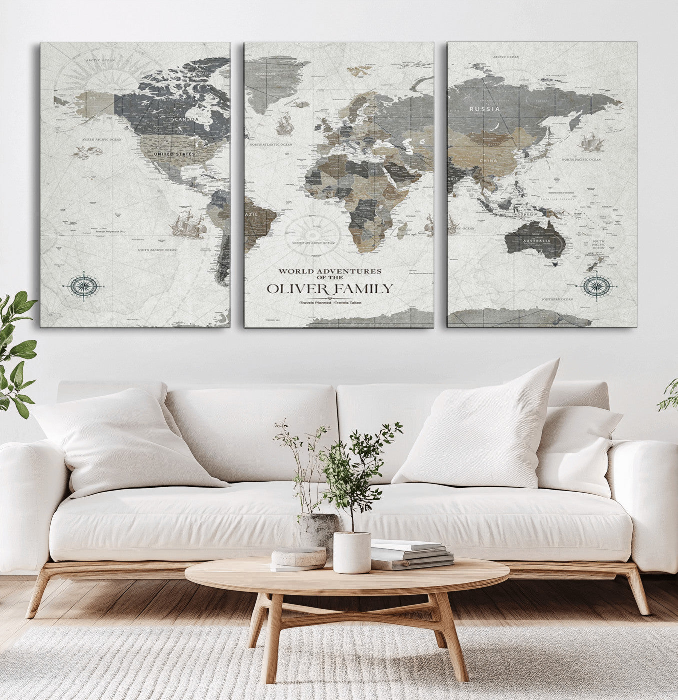 15948545-MGV-CV-36X24-World Adventures Wall Art – Vintage Style World Map Canvas Print, Rustic Travel Decor for Living Room, Bedroom or Office, Unique