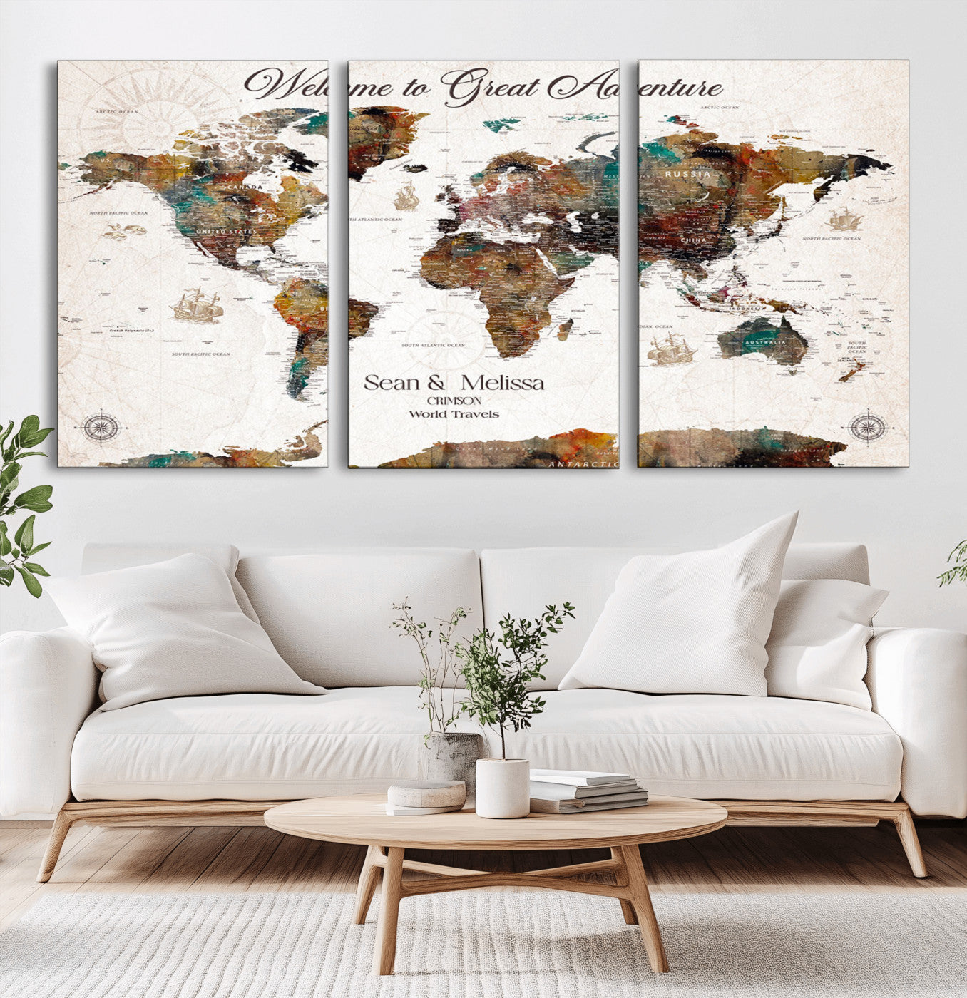 33176212-MGV-CV-36X24-Welcome to Great Adventure Wall Art – Colorful Watercolor World Map Canvas Print, Vibrant Travel Decor for Living Room, Office or