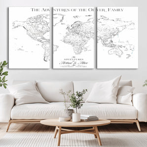 21029247-MGV-CV-36X24-Minimalist World Map Wall Art – Black and White Travel Adventure Print, Modern Family Travel Map Decor for Living Room, Bedroom,