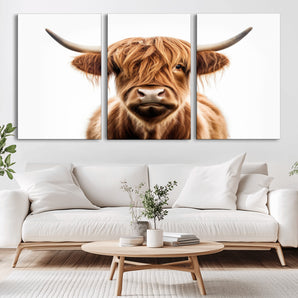 637908607-MGV-FC-93X47-3P_Black-Highland Cow Wall Art Print – Rustic Farmhouse Animal Portrait, Scottish Highland Cattle Canvas, Modern Country Wall Decor for