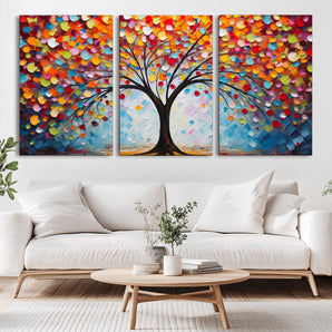 HS2447-MGV-CV-36X24-Colorful Abstract Tree Wall Art – Vibrant Palette Knife Painting, Modern Textured Canvas, Rainbow Nature Artwork for Living Room