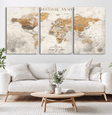 99422096-MGV-CV-36X24-Adventure Awaits World Map Wall Art – Neutral Beige Canvas Print, Modern Travel Inspired Wall Decor for Living Room, Bedroom or