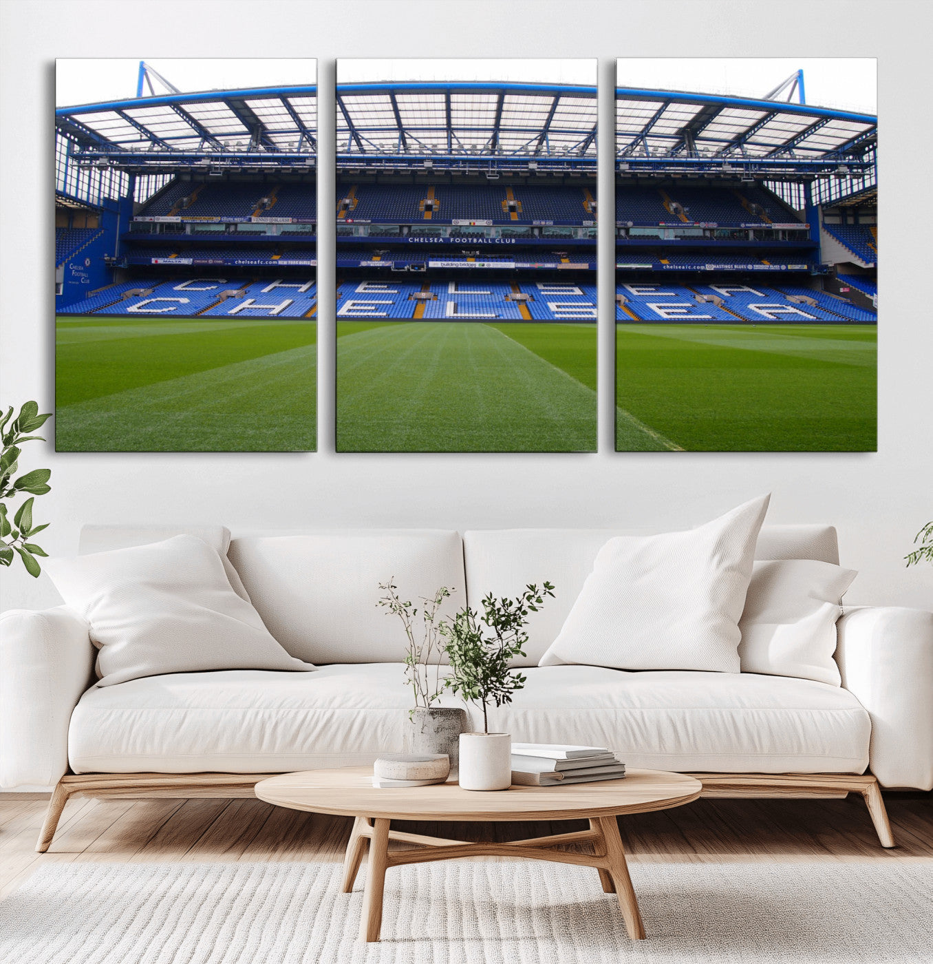 38616413CHELSA-MGV-CV-36X24-Chelsea Stadium Wall Art – Panoramic Football Field Canvas Print, Game Day Sports Decor for Living Room, Office, or Man Cave
