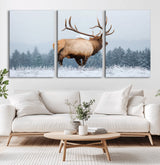 85177251-MGV-CV-36X24-Elk Wall Art – Majestic Wildlife Canvas Print of Bull Elk Snowy Forest, Rustic Nature Decor for Living Room, Cabin, or Office