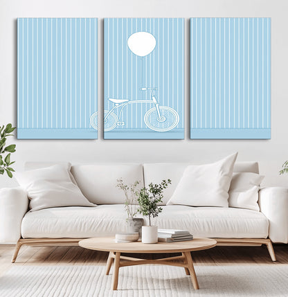 56479838-MGV-CV-36X24-Bicycle Wall Art – Minimalist Blue Canvas Print with Balloon Illustration, Modern Decor Artwork for Kids Room, Nursery, or Living