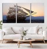 31270610-MGV-CV-36X24-Sailing Ship Wall Art – Sunset Seascape Canvas Print with Tall Ship at Sea, Nautical Ocean Decor for Living Room, Office, or